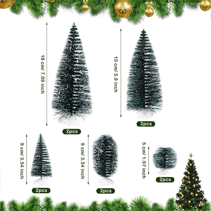 16 Pieces Christmas Village Accessories Set Frosted Christmas Pine Trees and Mini Street Lamp Post Bottle Brush Trees Miniature Village Trees for DIY Crafts Xmas Winter Holiday Decorations