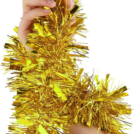 Christmas Foil Tinsel Garland, 20 Feet Metallic Twist Garland Shiny Hanging Garland Decoration for Christmas Tree Xmas Party, Indoor and Outdoor Ornaments (Gold)