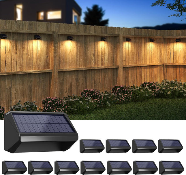 Bridika Solar Fence Lights 8 Colors, Warm White, Cool White And Rgb, Bright Deck Lights Solar Outdoor Waterproof, Dusk To Dawn