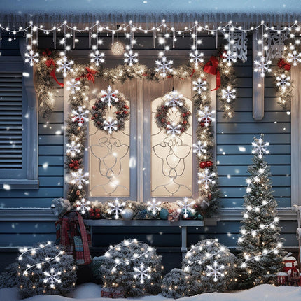 2 Pcs Christmas Snowflake Lights Outdoor, 57.4ft 864 LED Snowflake Light with 72 Drops, 8 Mode and Timer Waterproof Connectable Snowflake String Light for Window Eave Yard, Each 28.7ft 432 LED