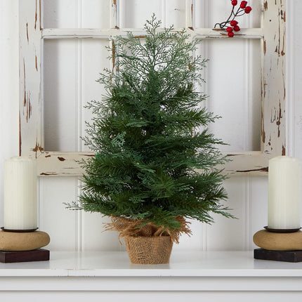 Nearly Natural 2ft. Artificial Christmas Tree in Burlap Base with 35 Warm White LED Lights