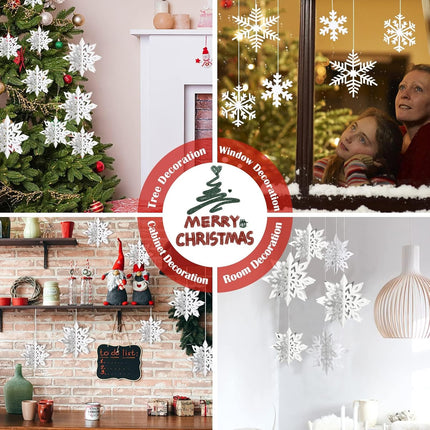 36PCS Christmas Hanging Snowflakes Decorations,24PCS 3D White Snowflakes Ornaments and 12PCS Flat Snowflakes Garland for Christmas Winter Wonderland Holiday Party Home Decor