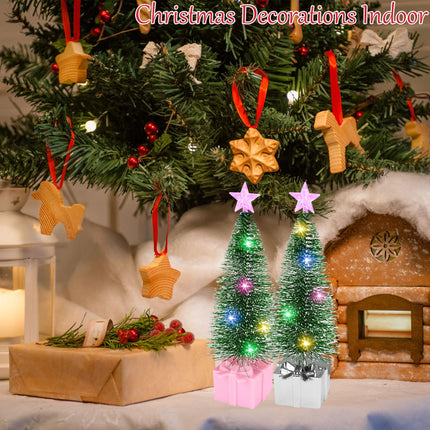 Christmas Decorations Mini Christmas Tree with Lights, 4 pcs Christmas Decor Indoor, Small Christmas Tree, Christmas Village Trees with String Lights for Home Party Table, Christmas Craft with Star