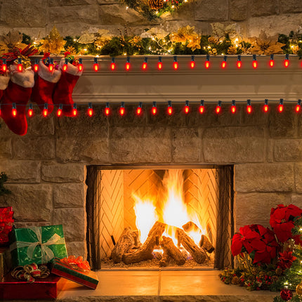 25 Pack Christmas Red Replacement Bulb, C9 Ceramics Red Christmas Light Bulb for Indoor Outdoor Patio Christmas Halloween Party String Lights, 7 Watt Red Night Light, C9/E17 Intermediate Base