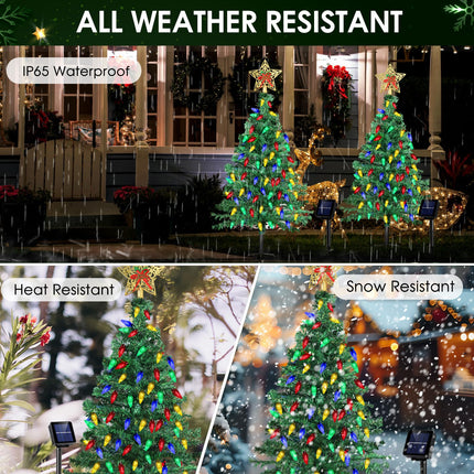 Solar Christmas Trees Decorations, Solar Powered Xmas Tree Lights Outdoor Waterproof with 50 LEDs and 8 Modes for Yard, Lawn, Pathway, Garden, Front Porch, Cemetery, Graveside Decor (2 Pack)