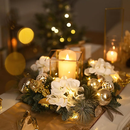 Valery Madelyn Pre-Lit Christmas Wreath for Front Door with Lights, 20 Inch Lighted Christmas Wreath with White Gold Xmas Ball for Fireplace Window Outdoor Table Centerpiece Holiday Home Decoration