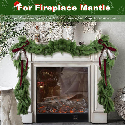 Artificial Christmas Norfolk Pine Garland, 6.5FT/2pcs Single Round Real Touch Pine Garland Faux Cedar Garland Greenery Winter Pine Garland for Mantle Table Fireplace Wall Xmas Decor