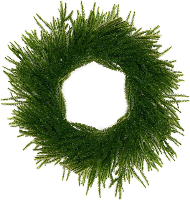 24 Inch Norfolk Pine Wreath for Front Door, Real Touch Norfolk Pine Garland, Artificial Green Wreath for Home Indoor Outdoor Decor Walls Windows Porches Farmhouse Decor