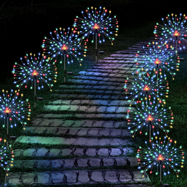 Retisee 12 Pcs LED Firework Lights Colorful Waterproof Solar Lights 8 Lighting Modes Fairy Fireworks Lamp for Holiday Backyard Garden Patio Parties Walkway Decor