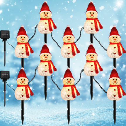 Retisee 2 Sets Snowman Christmas Pathway Stakes Lights with 5-in-1 Waterproof Holiday Walkway Light Outdoor Solar Snowman Santa Lights Christmas Yard Decorations Waterproof Lights for Patio Yard Porch