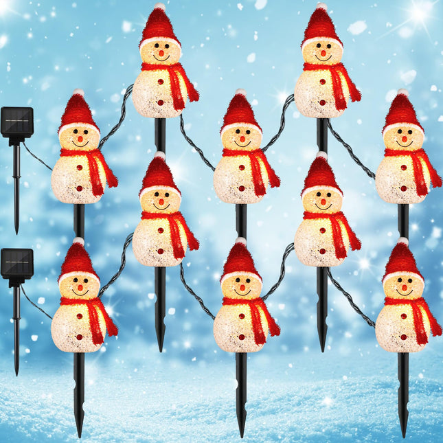 Retisee 2 Sets Snowman Christmas Pathway Stakes Lights with 5-in-1 Waterproof Holiday Walkway Light Outdoor Solar Snowman Santa Lights Christmas Yard Decorations Waterproof Lights for Patio Yard Porch