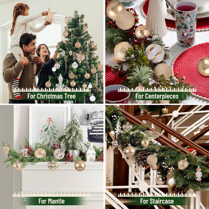 Christmas Tree Decorations - 128 Pcs Christmas Tree Ball Ornaments Set, Shatterproof Plastic Champagne Christmas Ball Ornaments for Christmas Tree Decor Holiday Wedding Party Decorations