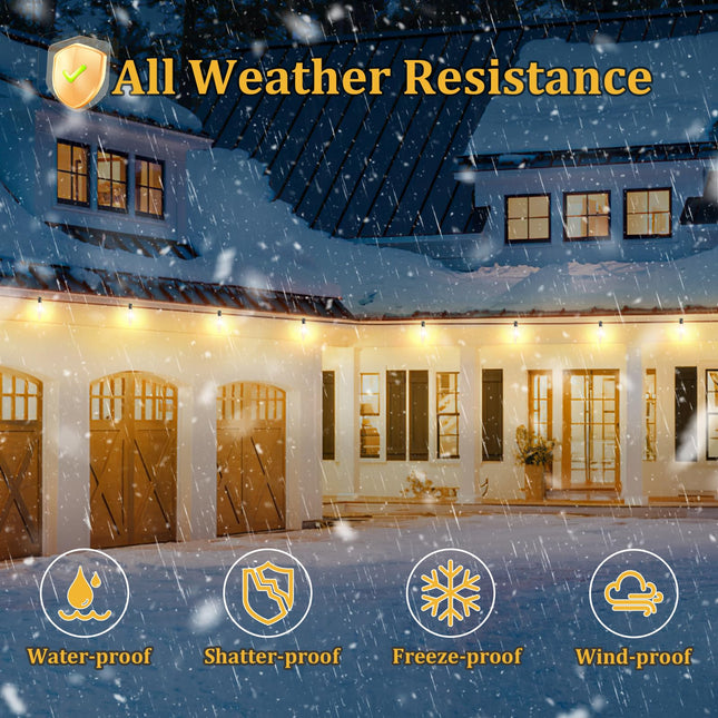 100FT Christmas Icicle Outdoor String Lights, Waterproof Xmas Lights for Outside, Shatterproof Patio Light with 52 Bulbs, Dimmable LED Lights String, Linkable Hanging Lights for Christmas Party Yard