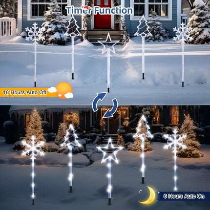 6 Pack Plug in Christmas Pathway Lights Outdoor Decorations with Timer,8 Modes White Xmas Snowflake Waterproof Led Garden Stake Lights for Walkway Porch Yard Lawn Holiday Decor
