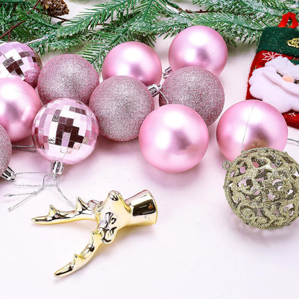 Aitsite 24ct Christmas Tree Ornaments Set 1.57 inches Mini Shatterproof Holiday Ornaments Balls for Christmas Decorations (Pink)