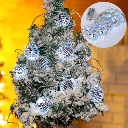 BBTO 2 Inch LED Disco Ball Decorations Mirror Lighted Disco Balls String Lights Mini Disco Ball Christmas Tree Ornaments for Xmas 70s Disco Party Supplies(Silver)