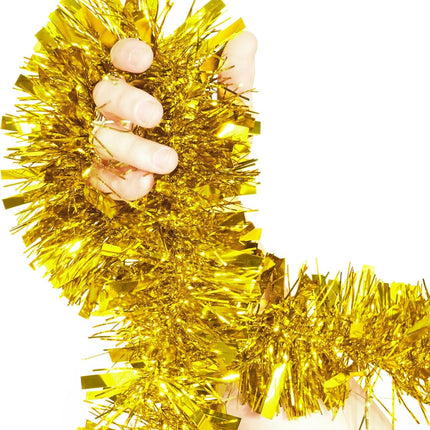 BLEUM CADE 32.8Ft Christmas Tinsel Garland, Gold Tinsel Garland for Xmas Tree Decorations Holiday Birthday Wedding Party Supplies