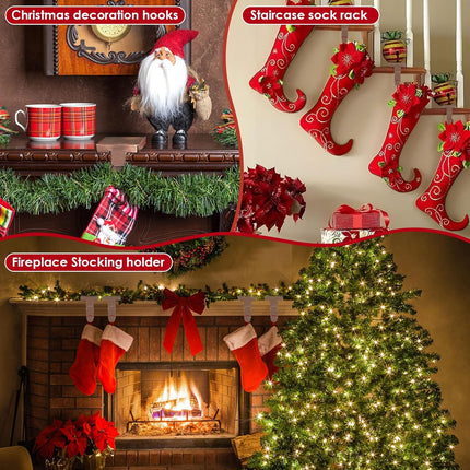 4 Pcs Christmas Stocking Holders, Mantle Weighted Christmas Stocking Hanging Hooks Stocking Holder with Double Sided Tape -Each Mantle Holder Has Two Hooks for Dual Purpose (Vintage Bronze-4 Pcs)