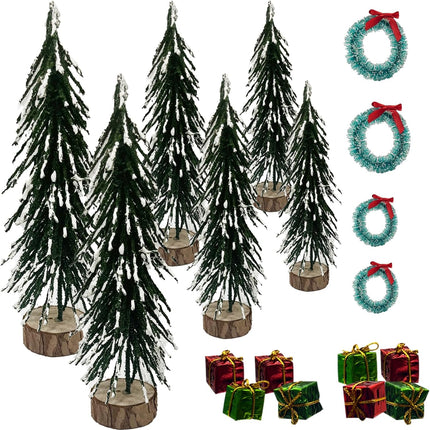18 Pcs Mini Christmas Trees Decorations,Mini Christmas Wreaths,Christmas Shiny Mini Boxes Ornaments,DIY Crafts Mini Pine Tree for Christmas Party Home Table Top Decor Winter Ornaments (18)