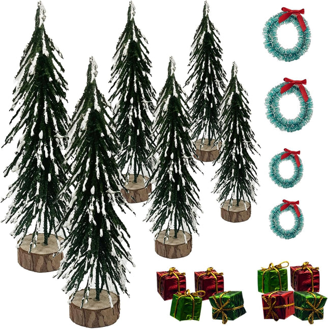 18 Pcs Mini Christmas Trees Decorations,Mini Christmas Wreaths,Christmas Shiny Mini Boxes Ornaments,DIY Crafts Mini Pine Tree for Christmas Party Home Table Top Decor Winter Ornaments (18)