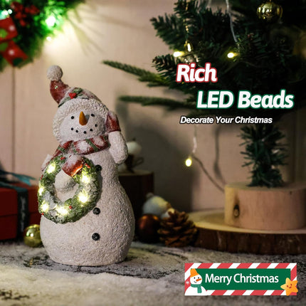 Christmas Snowman Decor Christmas Figurines Resin Snowman Lighted Decorations Indoor Glowing Wreath LED Holiday Light Up Snowman Snowman Xmas Decor for Home Kitchen Holiday Party