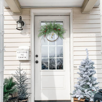 Bsmathom 20 Inch Artificial Christmas Wreath with Packaging, Artificial Door Wreath with Bell,Red Berry Leave Faux Wreath for Holiday Party Indoor Outdoor Windows Walls Decoration