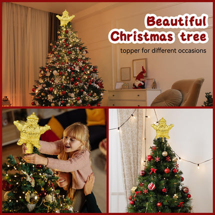 Christmas Tree Topper Decorations - 3D Silver Glittered for Christmas Decoration Snowflake Light Tree Topper with LED Rotating Projector for Holiday Tree Decoration