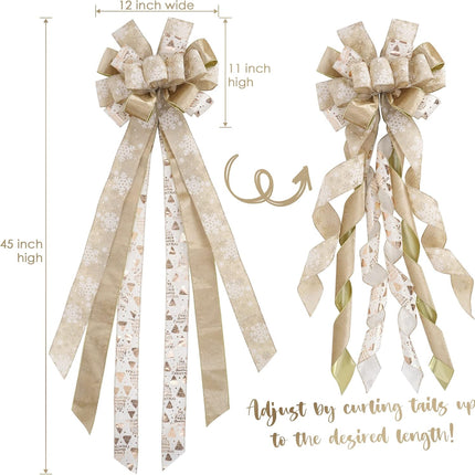 MEEDEE Champagne Christmas Tree Topper Champagne Glitter Christmas Bows 12" Wide Velvet Christmas Bows Gold Christmas Bows Champagne Bows for Christmas Tree Velvet Bows for Christmas Tree (1 Pack)
