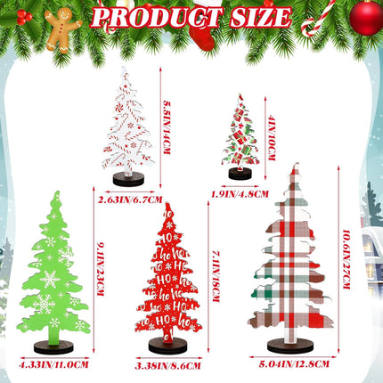 BBTO 5 Pcs Christmas Decorations Wooden Christmas Tree Table Decor Rustic Decorative standing Christmas Tree Centerpiece Xmas Winter Tiered Tray Decor for Home Shelf