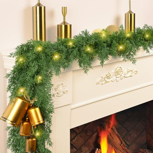 Christmas Garland Decorations-2 Pack 5.9 FT Faux Cedar Garland Artificial Realistic, Real Touch Cedar Garland, Christmas Pine Garland for Mantle Table Front Door Indoor Outdoor Holiday Christmas Decor