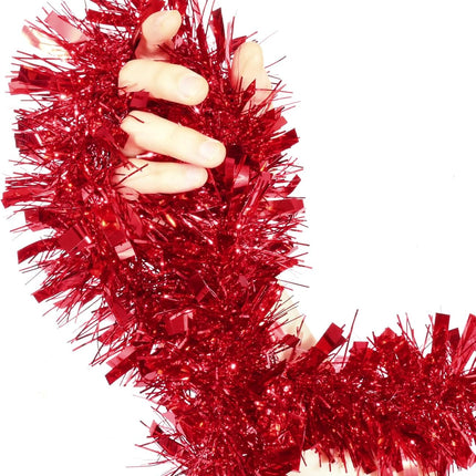 BLEUM CADE 2Pcs 65.6Ft Christmas Tinsel Garland, Red Tinsel Garland for Xmas Tree Decorations Holiday Birthday Wedding Party Supplies