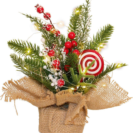 Mini Christmas Tree Set Small Christmas Tree Tabletop Christmas Tree Artificial Christmas Tree with Candy and Lights, Tabletop Small Xmas Tree for Holiday Indoor DIY Christmas Decor-Candy