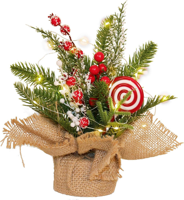 Mini Christmas Tree Set Small Christmas Tree Tabletop Christmas Tree Artificial Christmas Tree with Candy and Lights, Tabletop Small Xmas Tree for Holiday Indoor DIY Christmas Decor-Candy