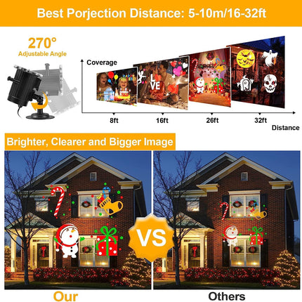 Slide Show Christmas LED Holiday Projector, Waterproof 16 HD Effects Moving Patterns Multiple Themes Christmas Projector Lights Outdoor for Xmas House Garden,Yard,Party,Club,Landscape