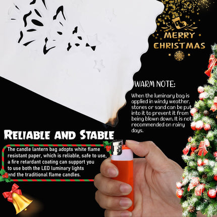 100 Set Luminary Paper Bags with Flameless Tea Lights Christmas Flameless Candle with Luminaries Candle Bag LED Tea Light for Birthday Wedding Halloween Christmas Thanksgiving Party Decor (Tree)