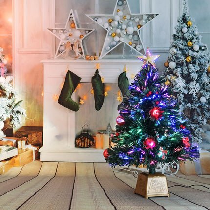 24inch Green Fiber Optic Christmas Tree,Prelit Artificial Tabletop Christmas Tree,Star,Butterfly and Ball Ornaments for Best Holiday Home Decorations,2 Foot