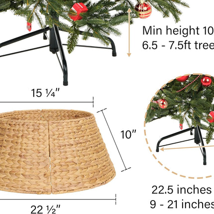 StorageWorks 22.5 Inch Christmas Tree Collar, 4-Piece Durable Christmas Tree Base Cover for Artificial Trees, Handcrafted Wicker Christmas Tree Skirt for Christmas Tree Decor, Medium