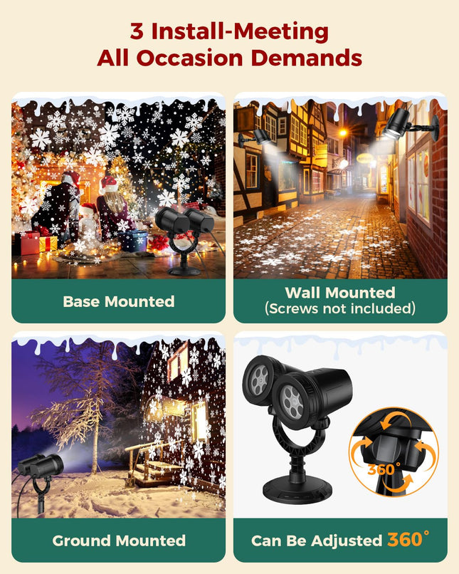 Christmas Decorations Outdoor, Snowflake Christmas Projector Lights Outdoor, Dual-Head Snowflake Holiday Projector Lights Outdoor, Christmas Light for Yard Wall Indoor Xmas Decor