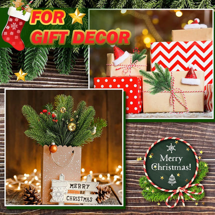 100 Pieces Christmas Pine Needles 10 inch Artificial Pine Branches Green Leaves Needle Garlands Pine Twigs Faux Cedar Branches Greenery DIY Accessories for Christmas Holiday Winter (Vintage Style)