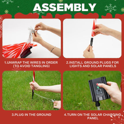 Christmas Decorations Candy Cane Lights - 24 Pack d Solar Christmas Decorations Outdoor Lights Waterproof with 8 Light Modes for Party Patio Garden Lawn Yard Decor