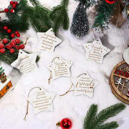 12 Pcs Friend s Ceramic Star Ornament, Christmas Tree Ornaments Star Shaped Keepsake Hanging Sign with Golden Strings and Black Velvet Bags for Friend Woman