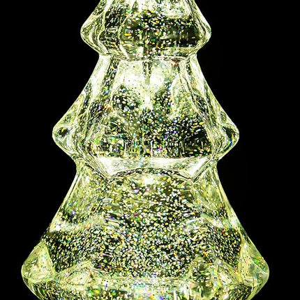 Beautiful LED Light Liquid Motion Glitter Christmas Tree | 14 Inches Tall | Premium Ornament | Water Globe | Battery Operated | Tabletop Sparkling Silver for Holiday Home and Office Décor