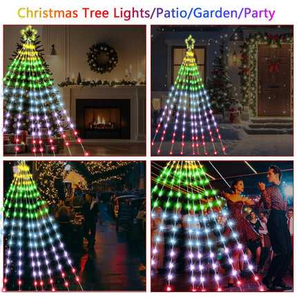 16.4FT Christmas Tree Decoration - 315 LEDs Customizable Star Waterfall Tree Lights with Remote, Timer, App Control Christmas Tree Lights with Music Sync for Xmas Yard Garden Party