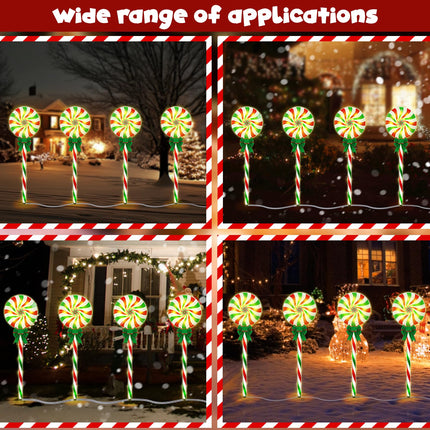 Evoio 4 Pcs Sola Candy Pathway Lights Solar Powered Garden Lights Christmas Decorations, 8 Lighting Modes Christmas Decorations Outdoor Candy Light for Yard Deck Lawn Patio Walkway Courtyard