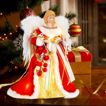 Angel Tree Topper with Lights Red Christmas Tree Topper Angel 11.8 Inch Lighted Angel Tree Topper Battery Operated Small Angel Christmas Tree Topper Christmas Angel Decorations