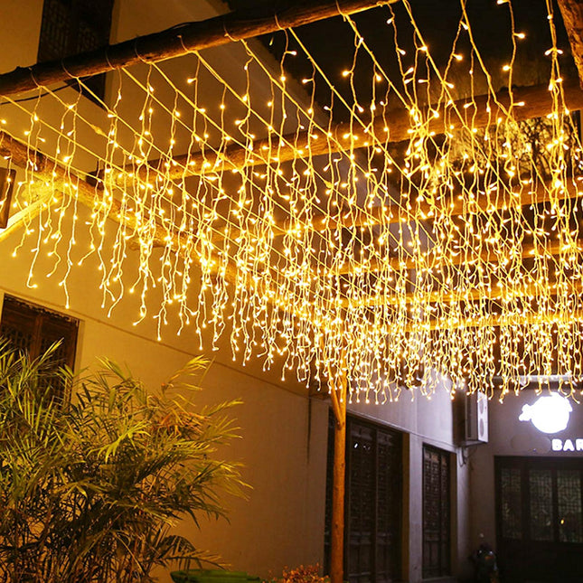 LED Icicle Lights, 8 Modes 19.7FT 150 LEDs Christmas Short Curtain Fairy Hanging Ceiling Extendable Lights for Wedding Balcony Doorway Outdoor Indoor Decoration Warm White, 6M05