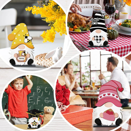 Blulu Christmas Interchangeable Wooden Gnome Decor DIY Holiday Halloween winter Thanksgiving Seasonal Tiered Tray Decoration with Magnet Pieces Welcome Sign for Decorations(Cute)