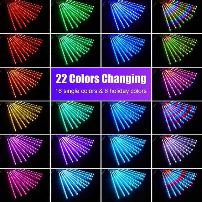 Brightown Meteor Shower Lights Outdoor Color Changing, 16Inch 20 Tubes 320 LED Icicle Lights with Remote,Timer, Waterproof Falling Rain Lights,Meteor Christmas Lights Outdoor Decoration, 22 Colors