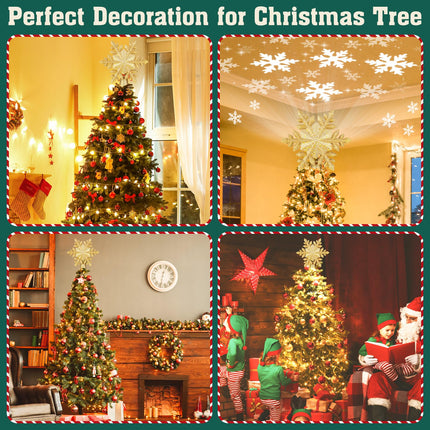 Christmas Tree Topper Lighted with 6 Projection Slides, PliMook Snowflake Christmas Tree Topper LED Rotating 3D Lighted Tree Toppers Glitter Tree Topper Projector for Christmas Tree(Gold)