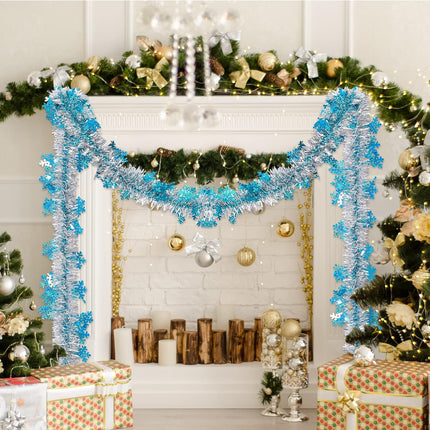 AnyDesign 32.8Ft Christmas Tinsel Garland Blue Sliver Metallic Twist Garland with Snowflakes Christmas Party Decorative Garland for Xmas Tree Classroom Office Christmas Party Decor DIY Craft